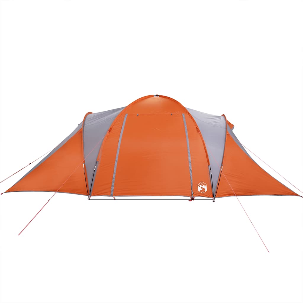 Zijaanzicht van de vidaXL koepeltent in grijs en oranje met waterdichte bovenkant.