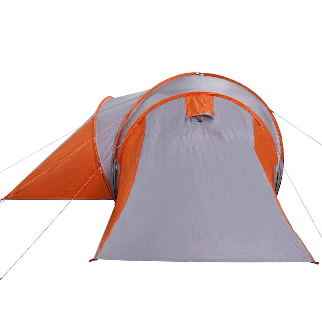 Detail van de vidaXL koepeltent in grijs en oranje, zijaanzicht met ingang.