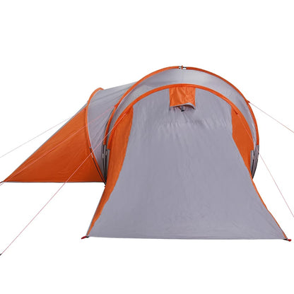 Detail van de vidaXL koepeltent in grijs en oranje, zijaanzicht met ingang.