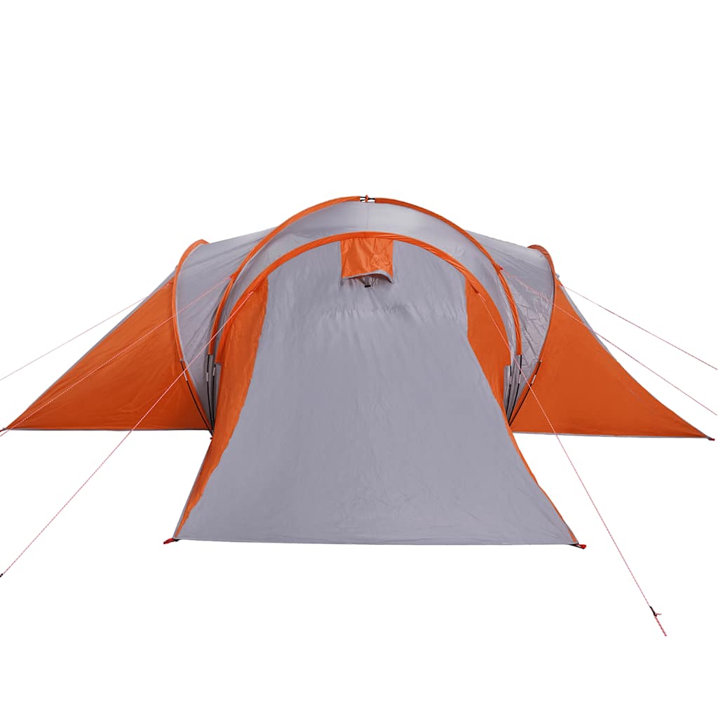 Detail van de grijs-oranje vidaXL koepeltent met ingang en waterdichte stof.
