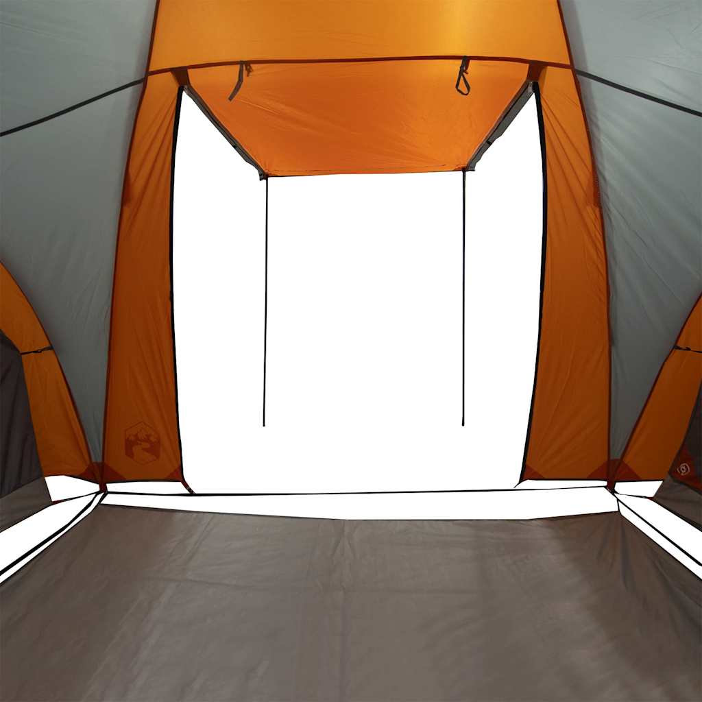 Detail van de binnenkant van de vidaXL koepeltent met oranje en grijze wanden.
