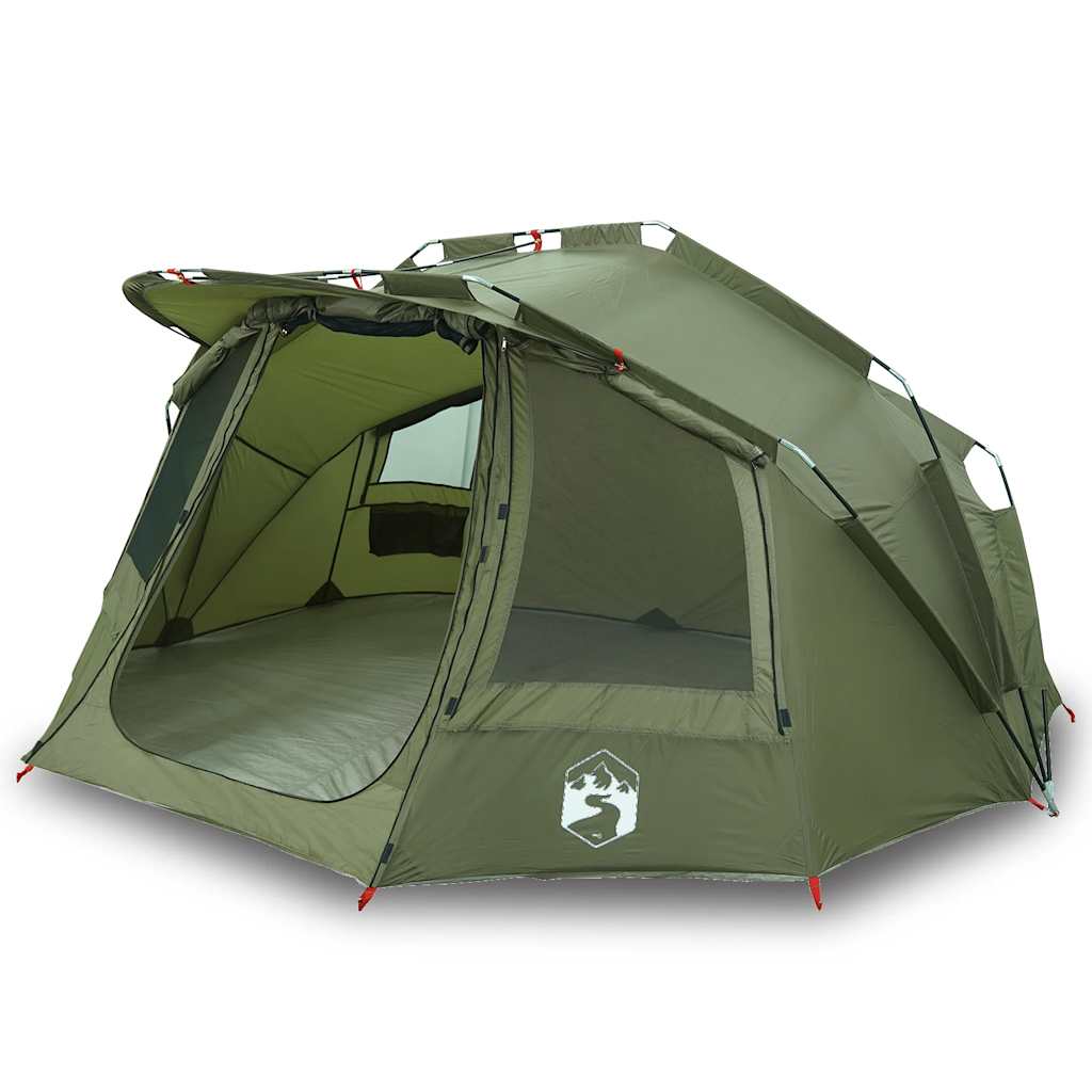 Zijaanzicht van de vidaXL Vistent 5-persoons tent in olijfgroen, met open ingang.