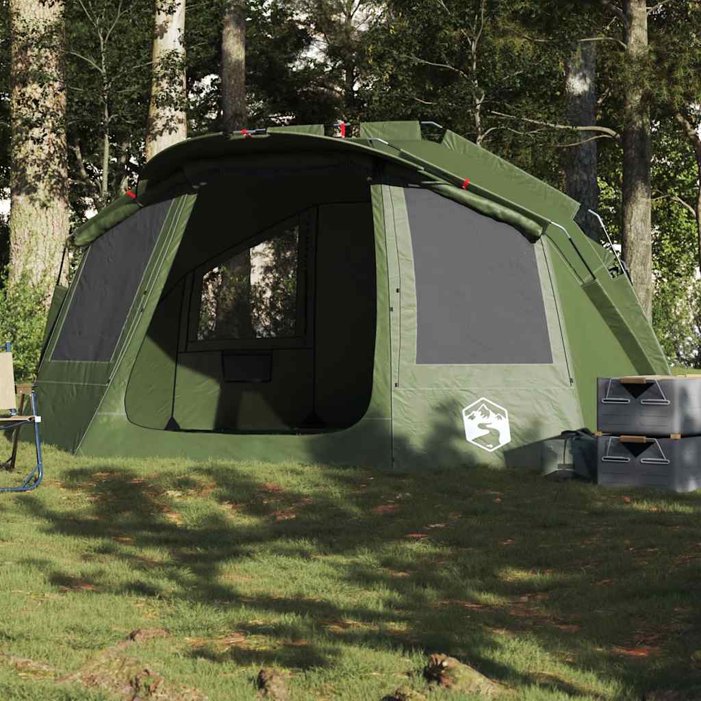 Vistent 5-persoons waterdicht olijfgroen tent van vidaXL, vooraanzicht in de natuur.
