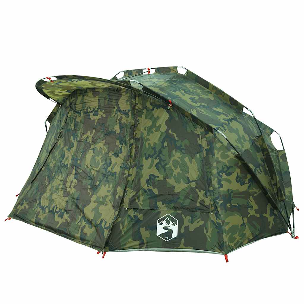 Detail van de vidaXL Vistent tent in camouflage, met opgevouwen voorzijde.