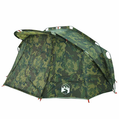 Detail van de vidaXL Vistent tent in camouflage, met opgevouwen voorzijde.