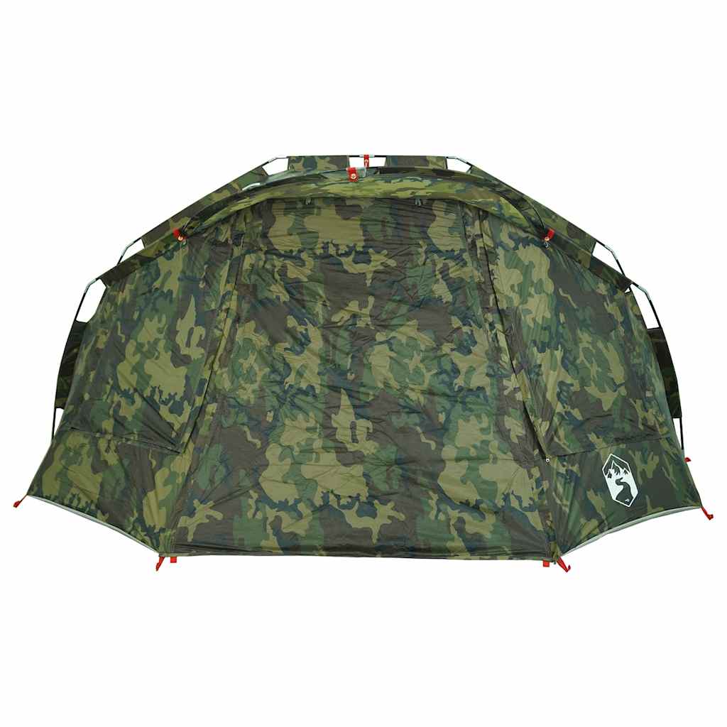 Detail van de vidaXL Vistent tent met camouflagepatroon en open voorzijde.