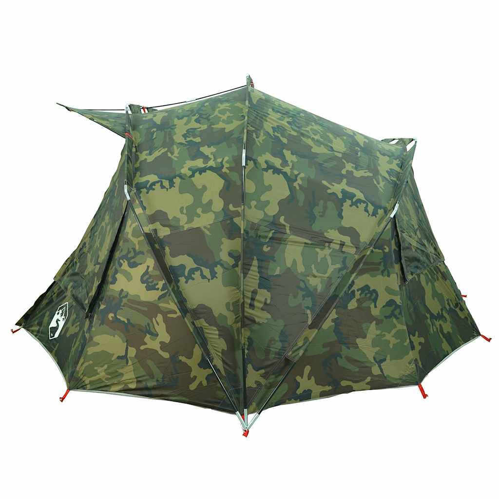 Zijaanzicht van de vidaXL Vistent tent in camouflage, met opstaande hoeken.