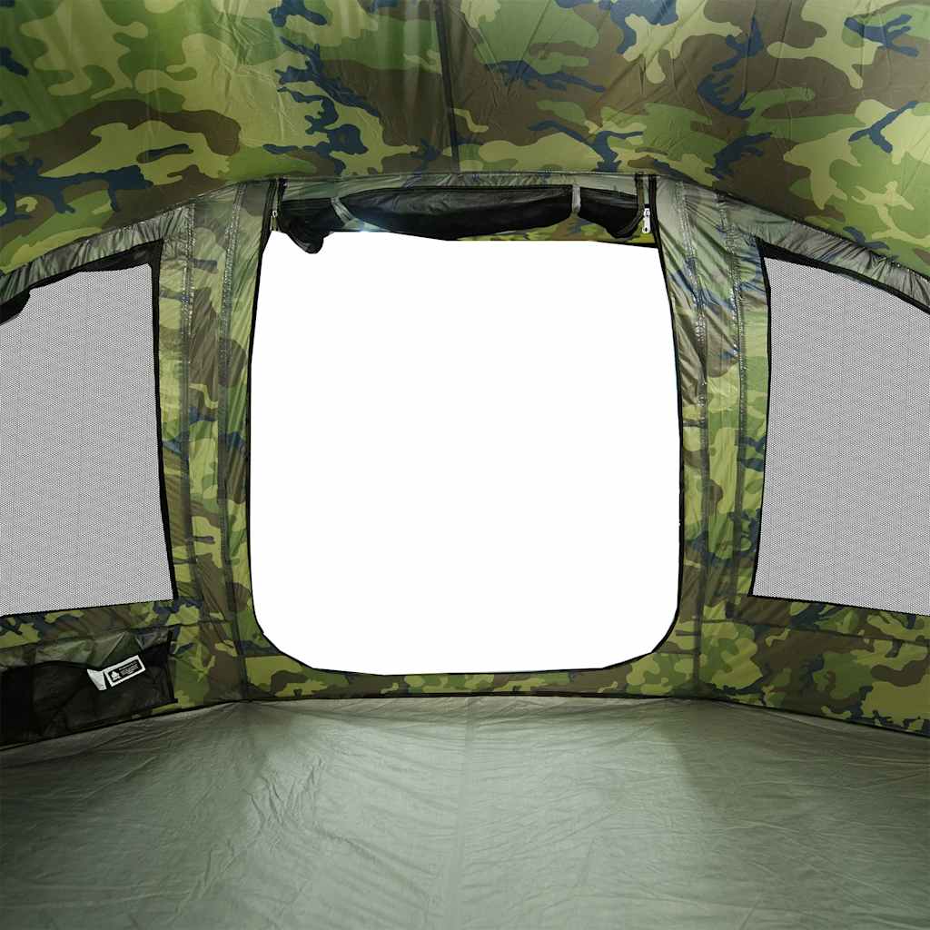 Detail van de binnenkant van de vidaXL Vistent tent met camouflagepatroon en raamopening.