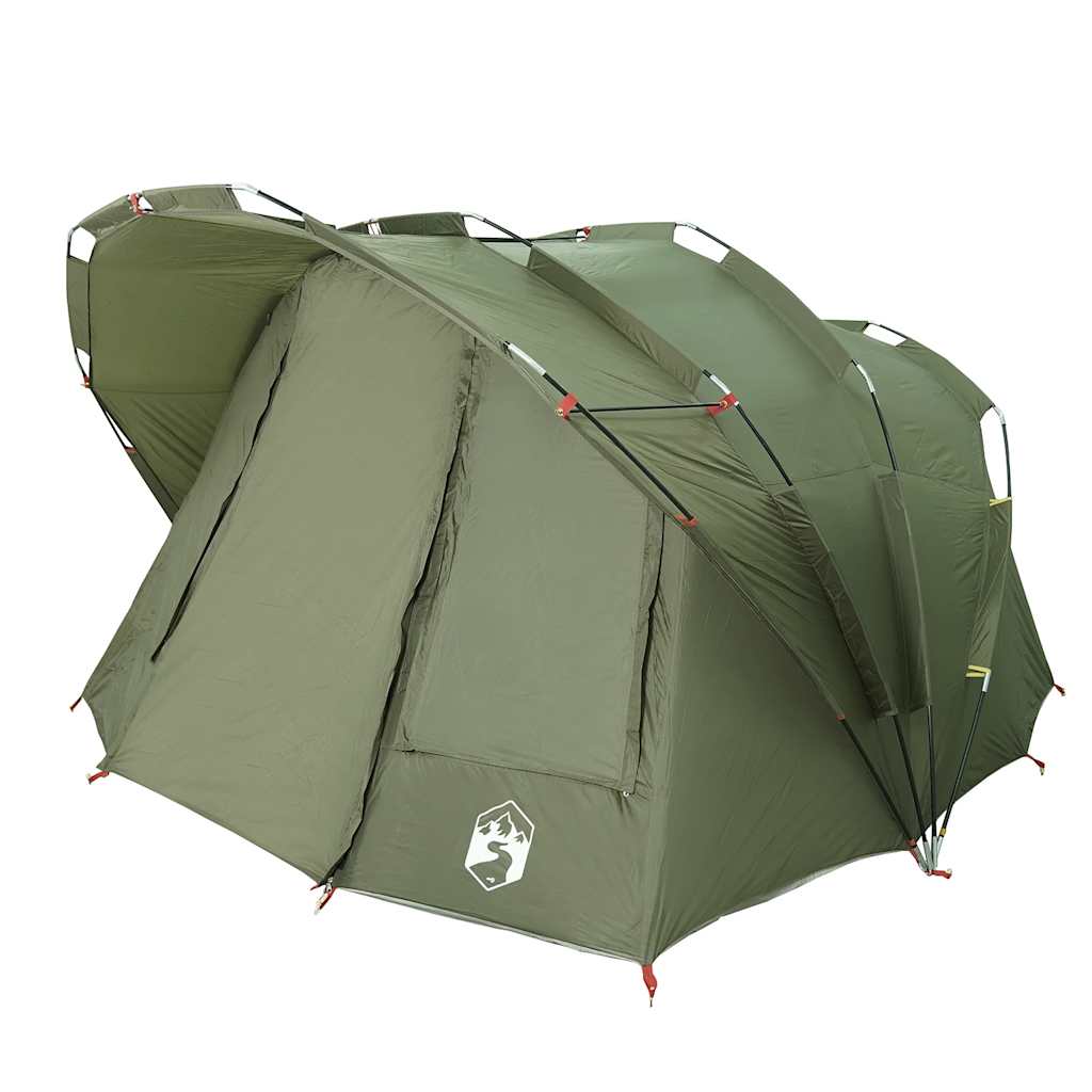 Detail van de vidaXL Vistent tent in olijfgroen, zijaanzicht met openingen voor ventilatie.
