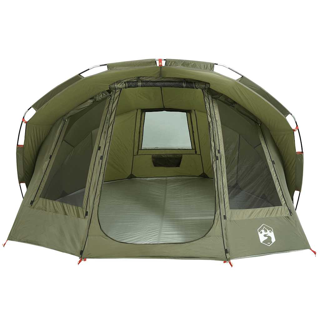 Detail van de vidaXL Vistent tent met openingen en gaasramen in olijfgroen.