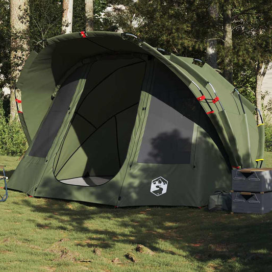Olijfgroene vidaXL Vistent tent voor 5 personen, waterdicht en ruim, opgezet in de natuur.