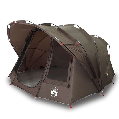 Zijaanzicht van de vidaXL Vistent tent in bruin, met open ingang en ruime binnenruimte.