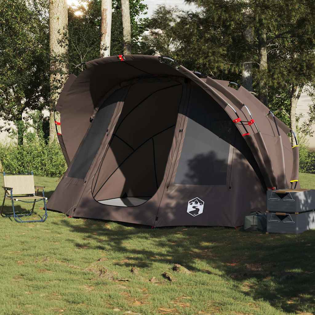 Detail van de vidaXL Vistent tent in bruin, met open ingang en ruime binnenruimte.