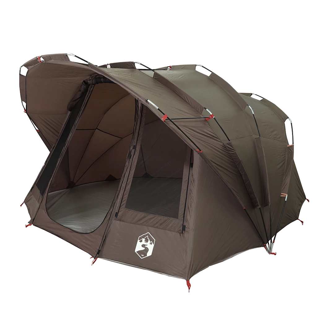 Detail van de vidaXL Vistent tent in bruin, met open ingangen en ruime binnenruimte.