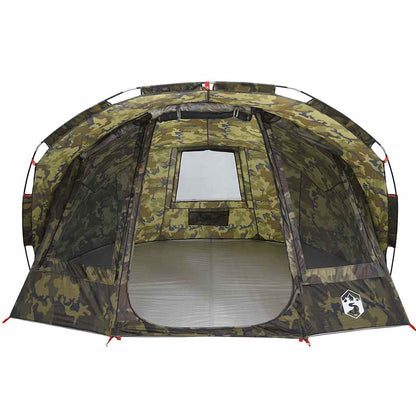 Detail van de vidaXL 5-persoons camouflage tent met open ingangen en waterdichte bekleding.