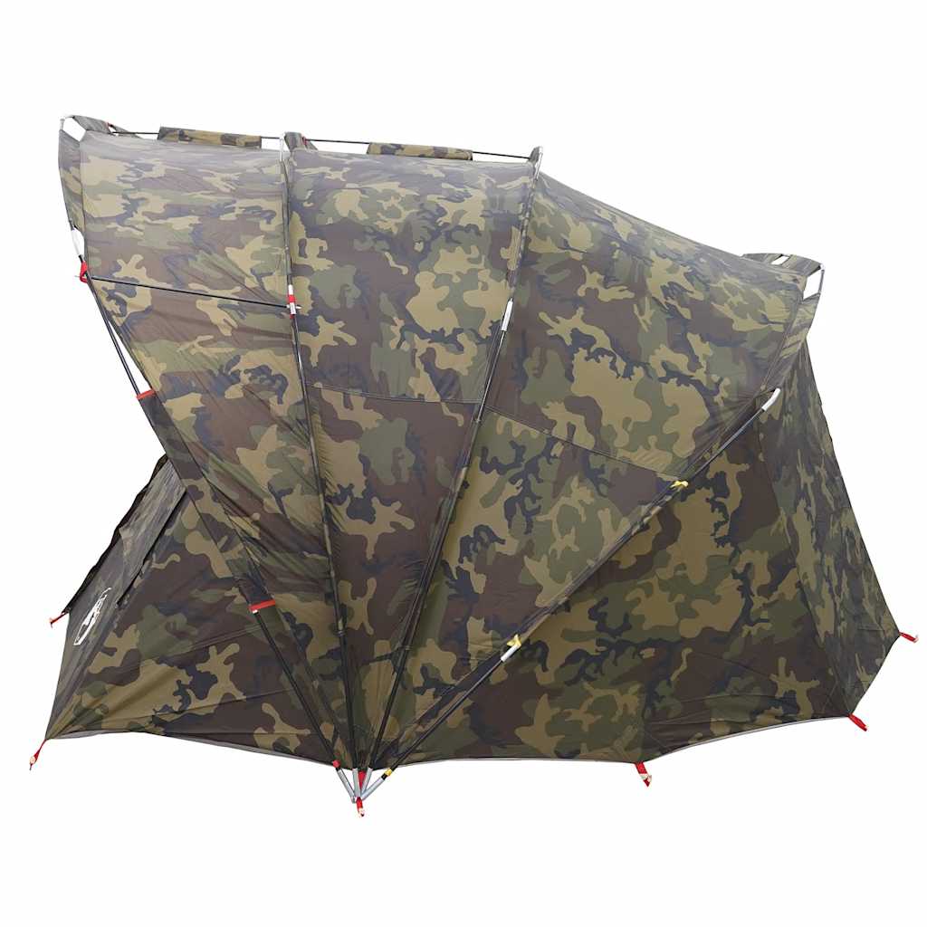 Detail van de vidaXL 5-persoons camouflage tent, zijaanzicht met opgezette structuur.
