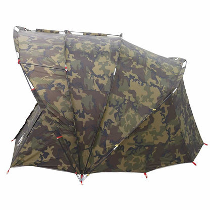 Detail van de vidaXL 5-persoons camouflage tent, zijaanzicht met opgezette structuur.