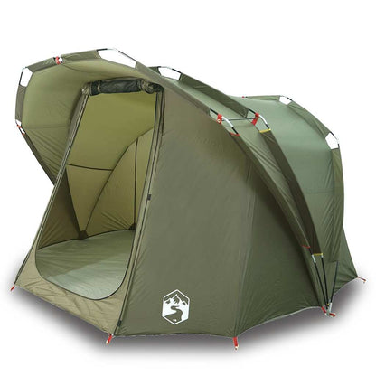 Detail van de vidaXL 4-persoons waterdichte tent in olijfgroen, zijaanzicht met open ingang.