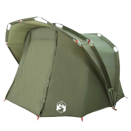 Detail van de vidaXL 4-persoons waterdichte tent in olijfgroen, zijaanzicht met open flap.