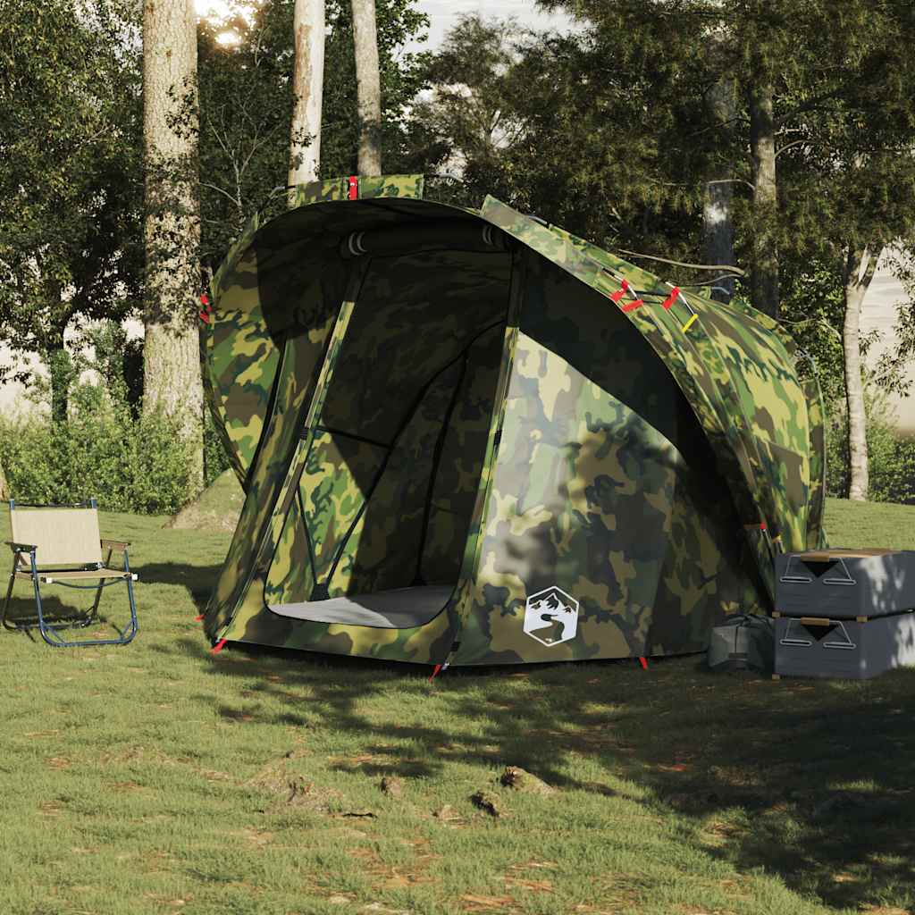 Detail van de vidaXL camouflage tent met open ingang, ideaal voor vissers.
