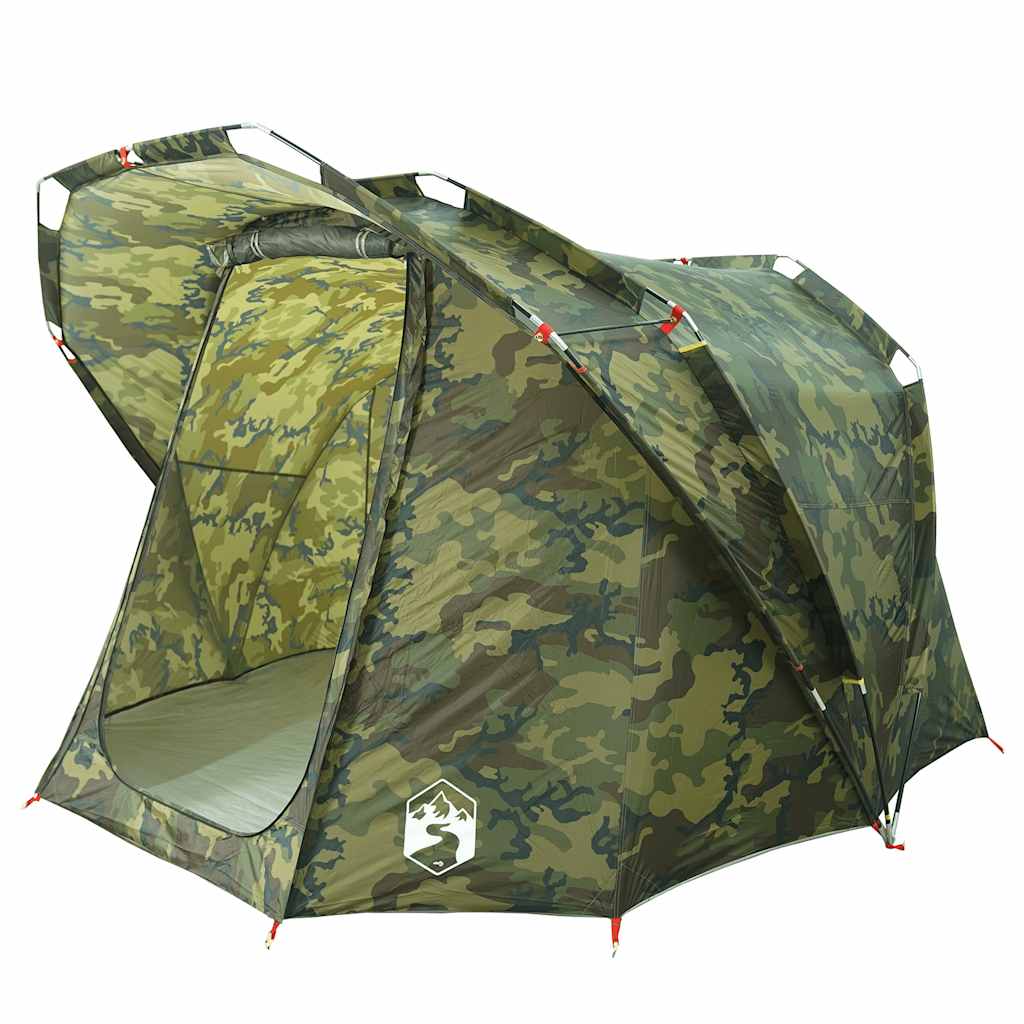 Detail van de vidaXL camouflage tent met open ingang en waterdichte stof.