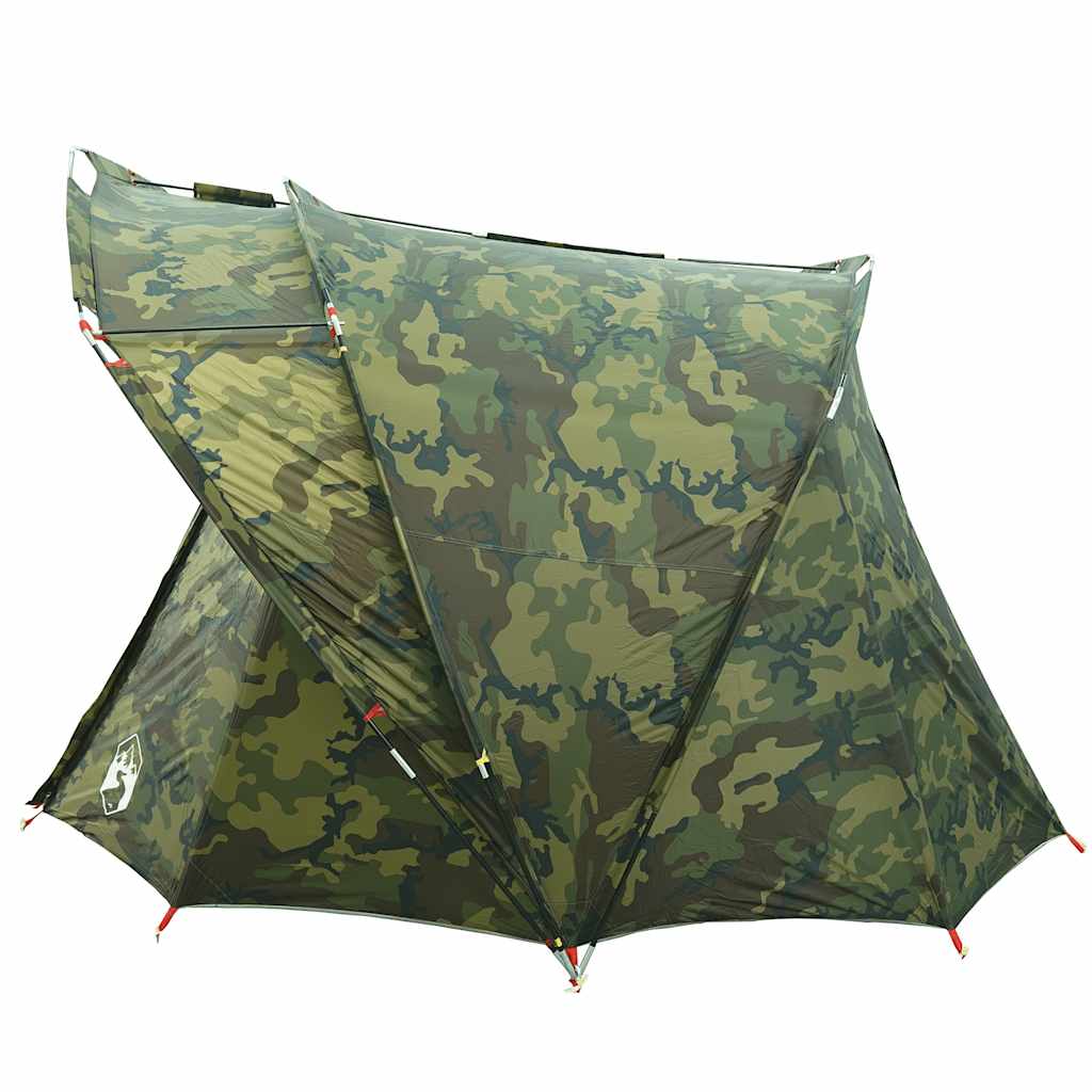 Detail van de vidaXL 4-persoons camouflage tent met waterdichte bescherming.
