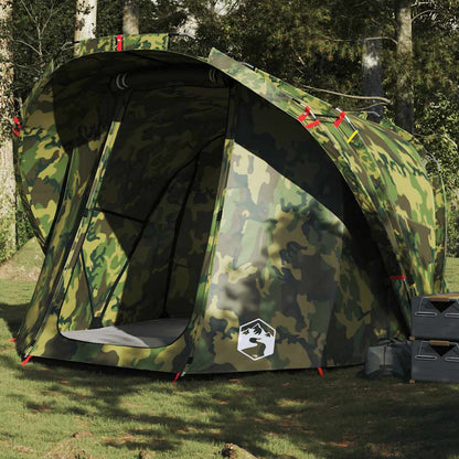 vidaXL 4-persoons camouflage tent met waterdicht ontwerp, zijaanzicht in bosrijke omgeving