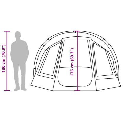 Zijaanzicht van de vidaXL 2-persoons tent met afmetingen en ontwerpdetails.