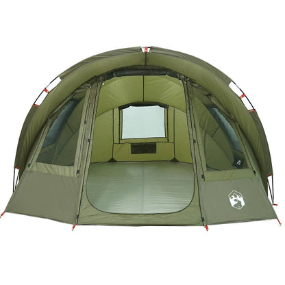Detail van de vidaXL 2-persoons tent in olijfgroen met open ingang en ventilatieroosters.