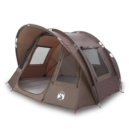 Detail van de vidaXL Vistent 2-persoons tent in bruin, met open ingang en ventilatieroosters.