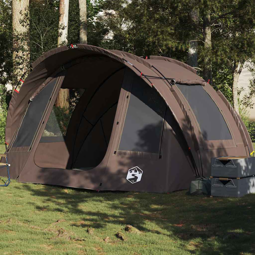 Vistent 2-persoons tent van vidaXL in bruin, waterdicht ontwerp met grote ingang en ramen.