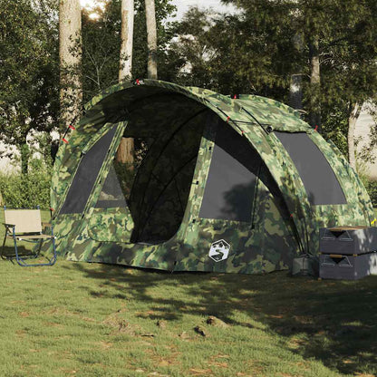 Zijaanzicht van de vidaXL 2-persoons camouflage vistent met grote openingen.