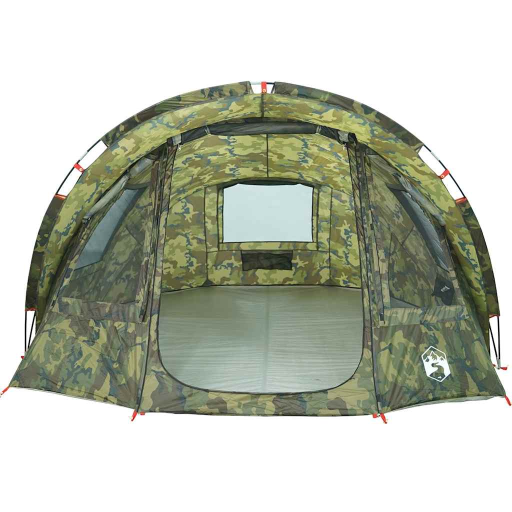 Detail van de vidaXL 2-persoons camouflage vistent met open ingangen en vensters.