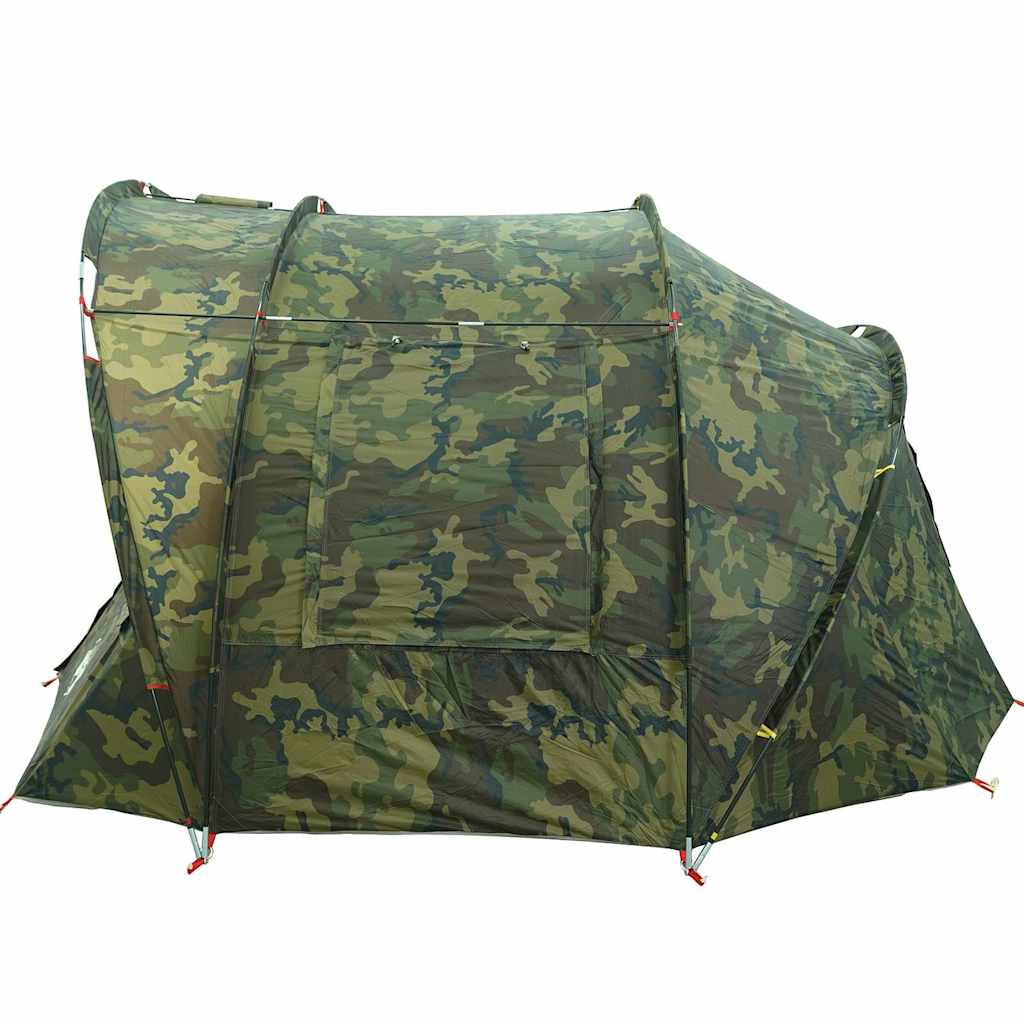 Zijaanzicht van de vidaXL 2-persoons waterdichte camouflage vistent met ventilatierooster.