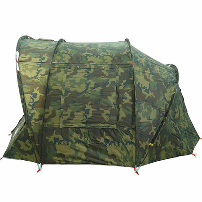 Zijaanzicht van de vidaXL 2-persoons waterdichte camouflage vistent met ventilatierooster.