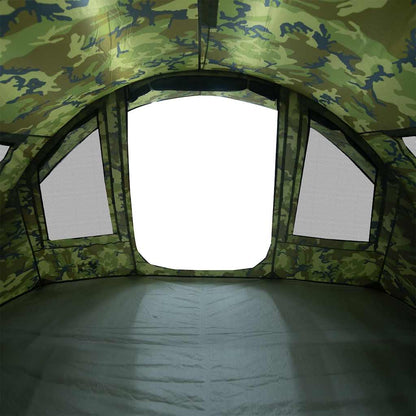 Detail van de binnenkant van de vidaXL 2-persoons camouflage vistent met vensters.