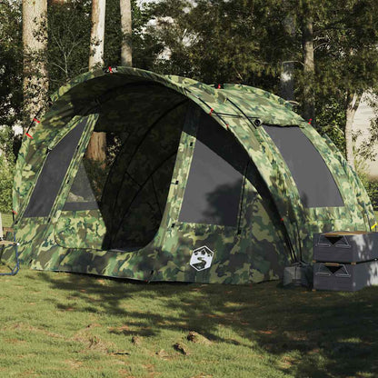 vidaXL 2-persoons camouflage vistent met waterdicht ontwerp, opgesteld in een groene omgeving.