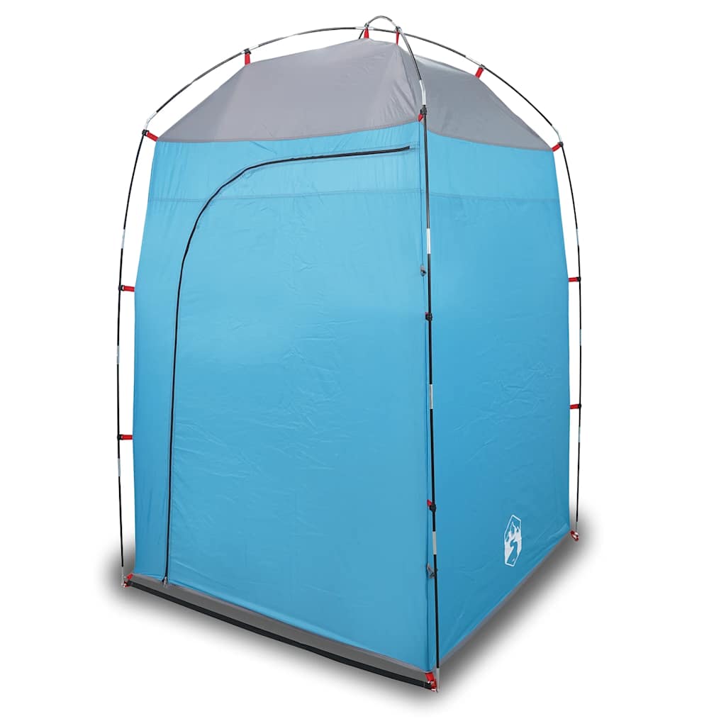 Zijaanzicht van de vidaXL waterdichte douchetent in blauw met grijs dak.