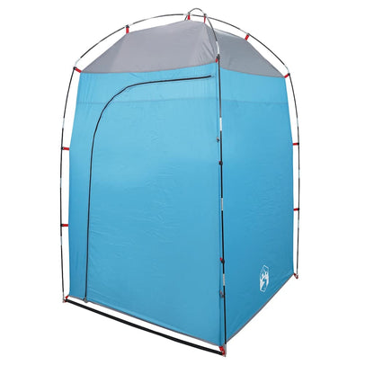 Zijaanzicht van de vidaXL waterdichte douchetent in blauw met grijze top.