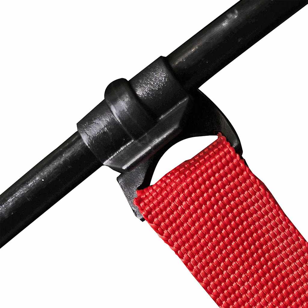 Detail van de bevestiging met een stevige rode band van de vidaXL douchetent.