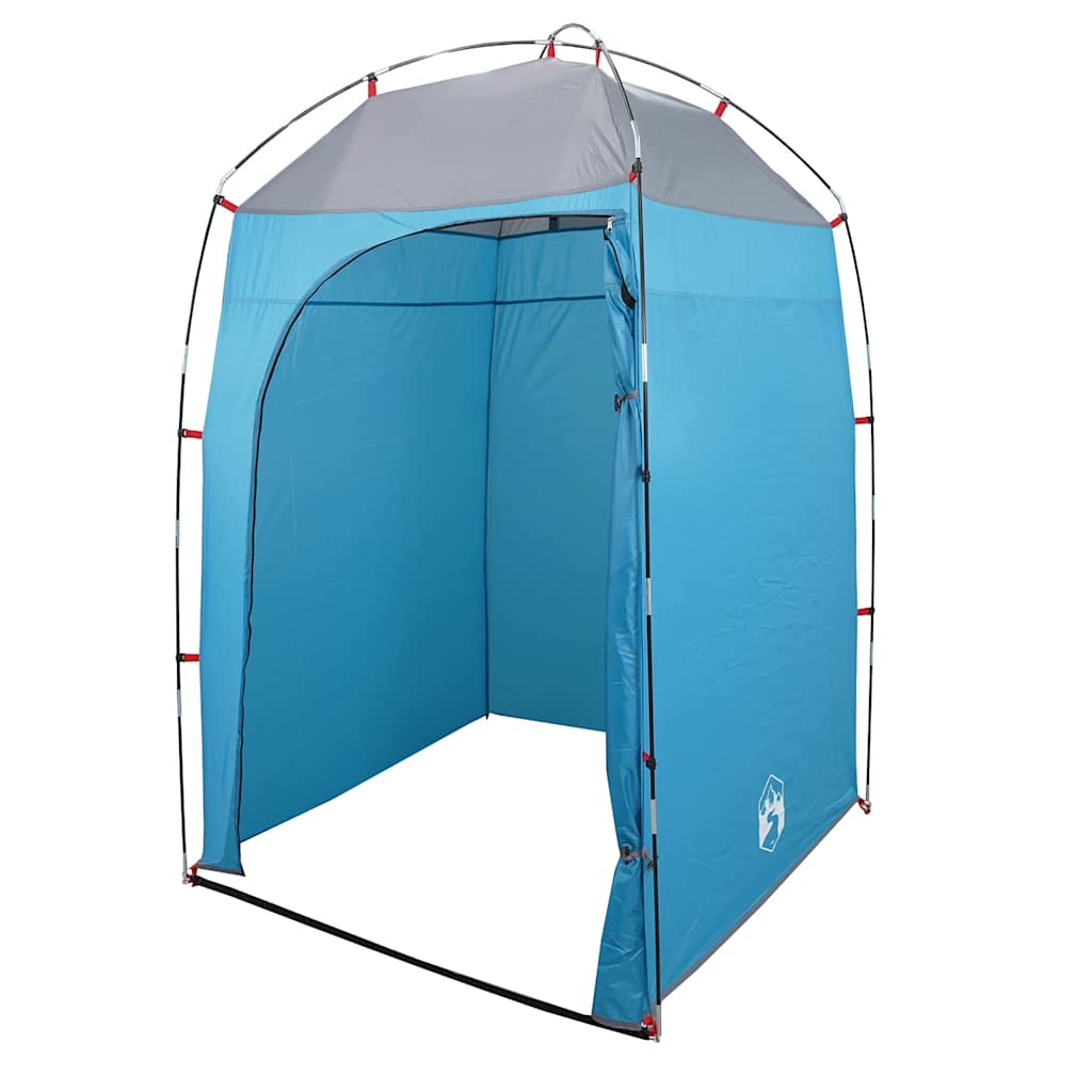 Zijaanzicht van de vidaXL waterdichte douchetent in blauw, met open ingang.