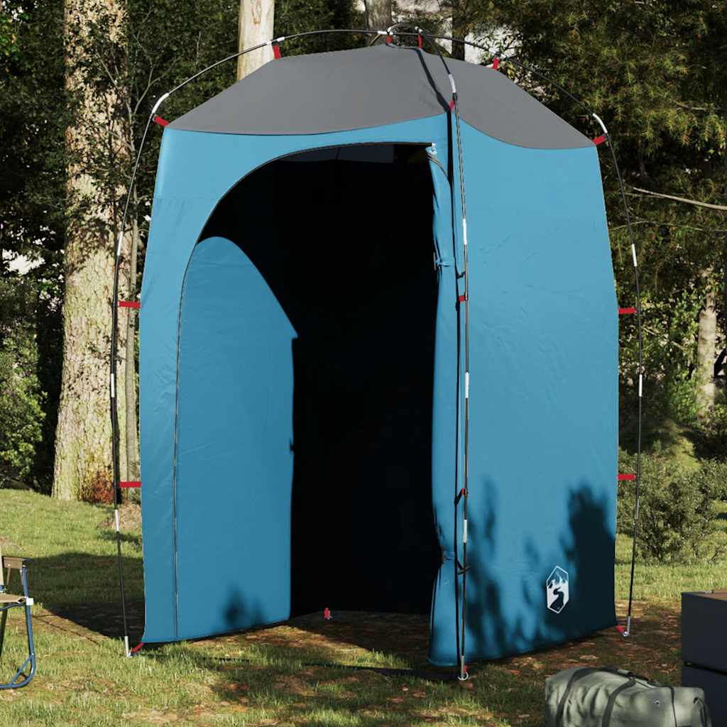 Blauwe vidaXL douchetent met waterdicht ontwerp, geopend in een groene omgeving.