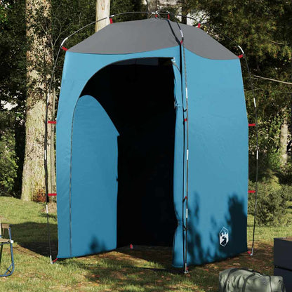 Blauwe vidaXL douchetent met waterdicht ontwerp, geopend in een groene omgeving.