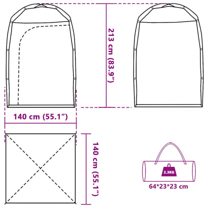 Detailtekening van de vidaXL douchetent met afmetingen en opbergmogelijkheden.
