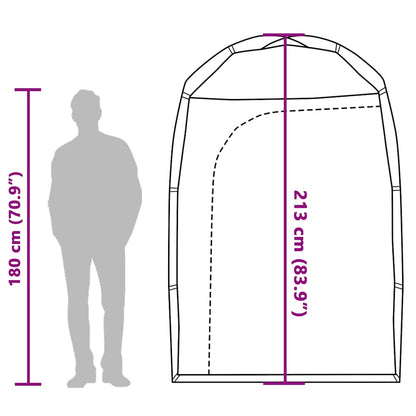Zijaanzicht van de vidaXL douchetent met afmetingen en silhouet van een persoon.