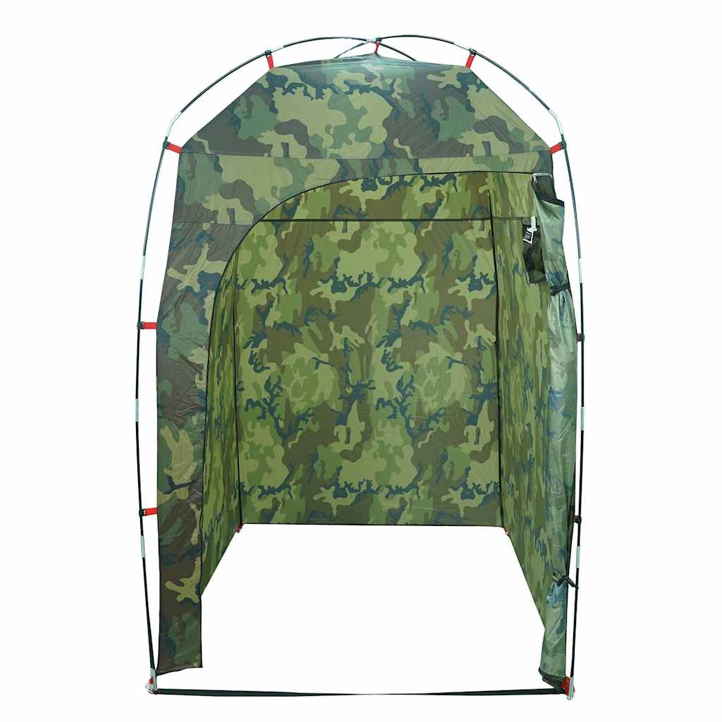 Zijaanzicht van de vidaXL waterdichte camouflage douchetent met open ingang.