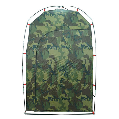 Detail van de vidaXL douchetent in camouflage, zijaanzicht met opgerolde ingang.