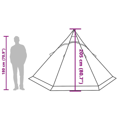 Zijaanzicht van de vidaXL Tipitent met afmetingen en hoogte van 205 cm.