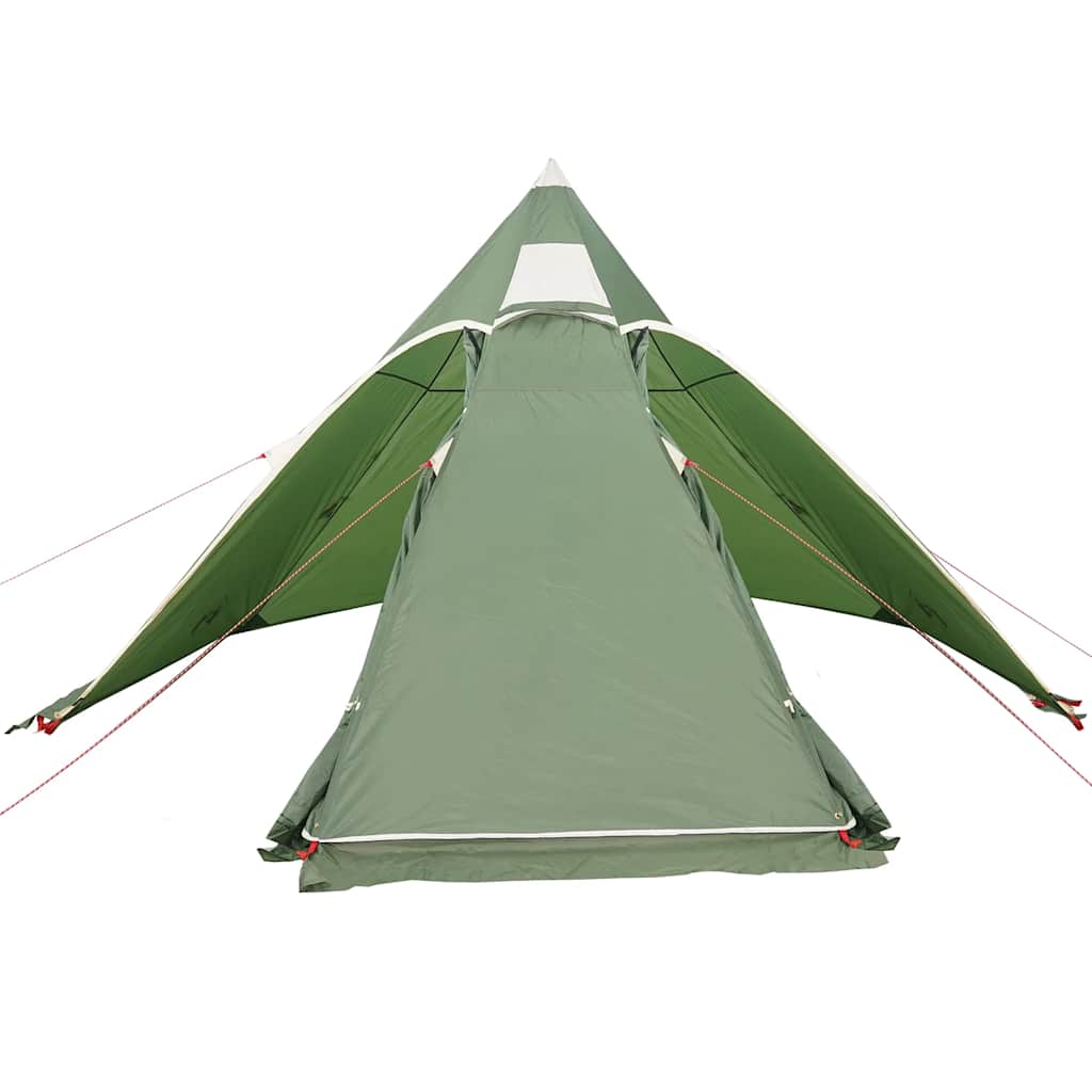 Detail van de groene vidaXL Tipitent met openstaande luifel en windbescherming.