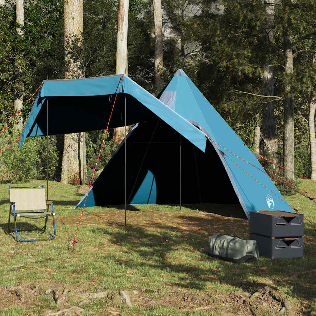 Detail van de vidaXL tipitent met opgezette luifel en campingstoeltje in de natuur.